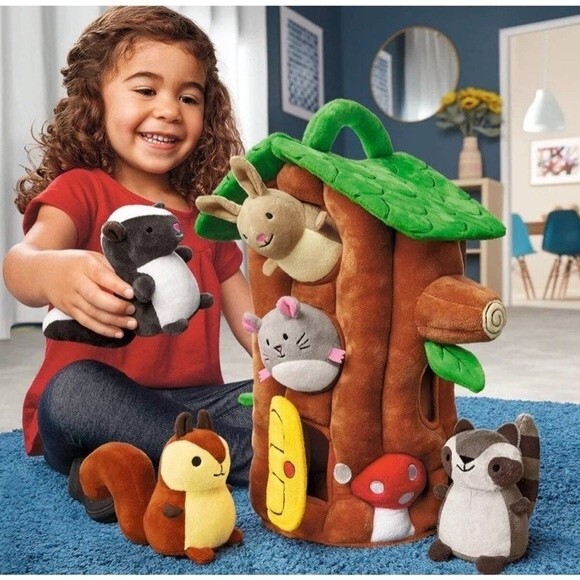 Lakeshore Learn & Play Plush Stuffed Animal Treehouse with Hideout Peek Holes - Picture 2 of 11
